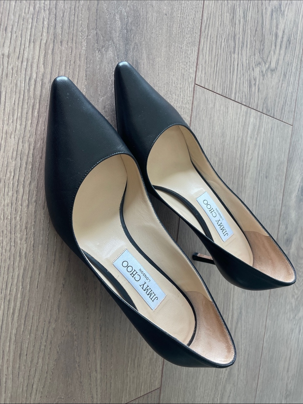 Jimmy Choo Black Pointed Leather Pumps - Picture 2 of 6